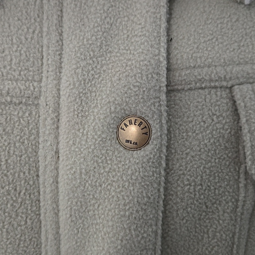 FAHERTY High Pile Fleece Lined Trucker Jacket Sz Large In Sea Grass Green - Picture 5 of 16